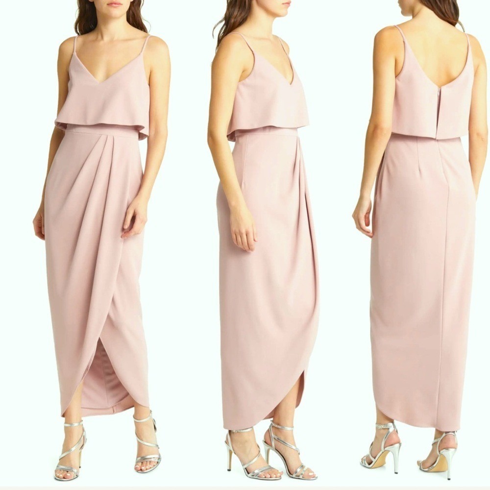 Xscape Blush Scuba Crepe Popover Faux Wrap Dress 16‎